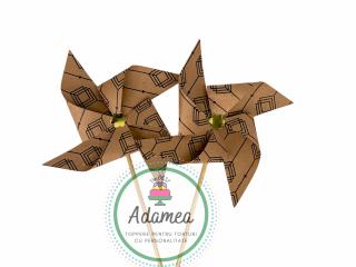 Topper tort cu 2 moristi natur  cu model geometric cu romburi
