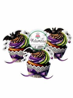 Topper tort cu Briosa cu liliac de Halloween