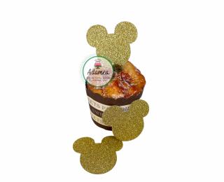 Topper tort cu cap de Minnie   Mickey auriu glitter
