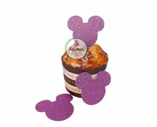 Topper tort cu cap de Minnie roz glitter