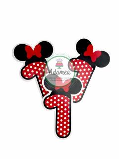 Topper tort cu cifra 1 pentru Minnie cu rosu