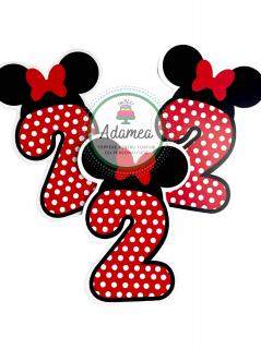 Topper tort cu cifra 2 pentru Minnie cu rosu