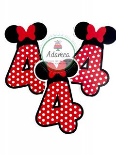 Topper tort cu cifra 4 pentru Minnie cu rosu