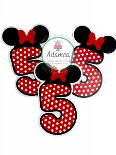 Topper tort cu cifra 5 pentru Minnie cu rosu