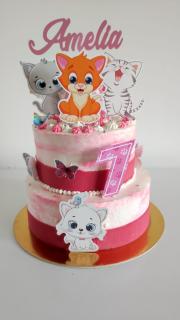 Topper tort cu cifra 7 roz cu labute