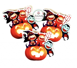 Topper tort cu copii si dovleac de Halloween