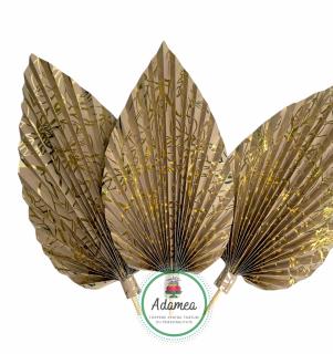 Topper tort cu evantai sau frunza de palmier maro natur cu model metalic auriu