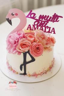 Topper tort cu flamingo roz