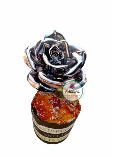 Topper tort cu floare de trandafir metalic argintiu mare cu efect 3D