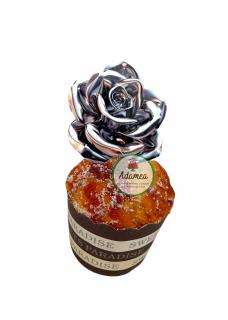 Topper tort cu floare de trandafir metalic argintiu mic cu efect 3D