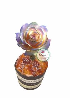 Topper tort cu floare de trandafir transparent multicolorat cu efect 3D
