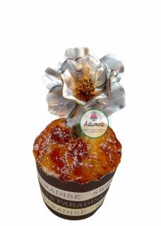 Topper tort cu floare translucida cu auriu mica cu efect 3D
