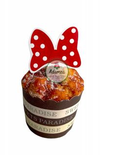 Topper tort cu funda rosie cu buline albe pentru Minnie