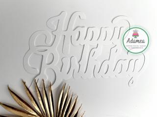 Topper tort cu Happy Birthday alb
