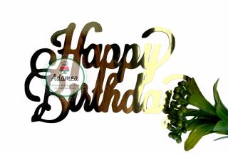 Topper tort cu Happy Birthday auriu oglinda