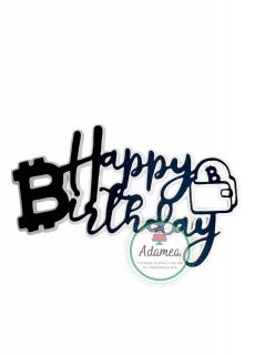 Topper tort cu Happy Birthday pentru cei pasionati de Bitcoin