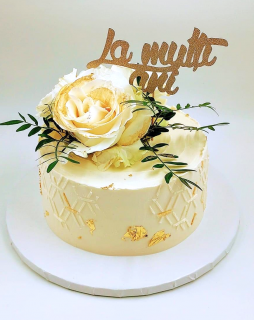 Topper tort cu La multi ani auriu antichizat glitter