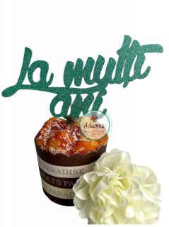 Topper tort cu La multi ani verde turcoaz glitter