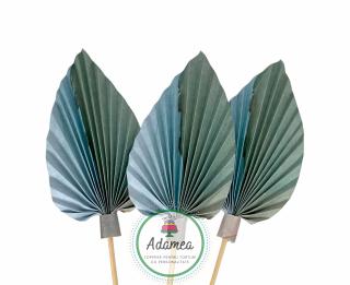 Topper tort cu mini evantai sau frunza de palmier marmorat jumatate verde inchis, jumatate bleu