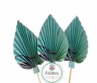 Topper tort cu mini evantai sau frunza de palmier marmorat verde smarald cu insertii gri