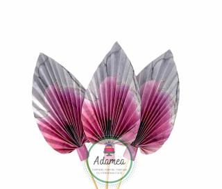 Topper tort cu mini evantai sau palmier marmorat cu floare stilizata roz fucsia pe fundal gri