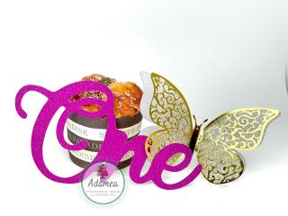 Topper tort cu One fucsia glitter