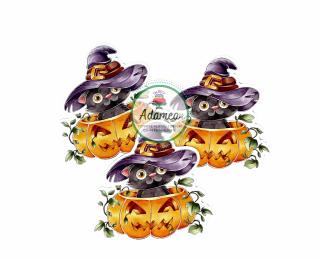 Topper tort cu pisicuta vrajitoare in dovlecel de Halloween
