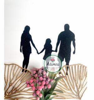 Topper tort cu silueta neagra cu familie - mama, tata si fetita