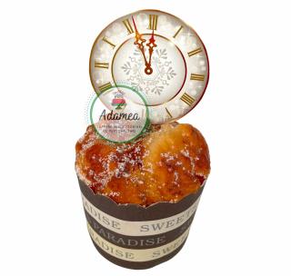 Topper tort cu stegulet rotund cu ceas crem cu galben auriu de Revelion