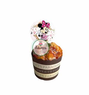 Topper tort cu stegulet rotund cu Minnie cu flori