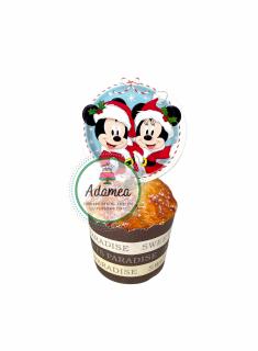 Topper tort cu stegulet rotund cu Minnie si Mickey de Craciun