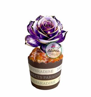 Topper tort cu trandafir mov sticlos cu fect 3D