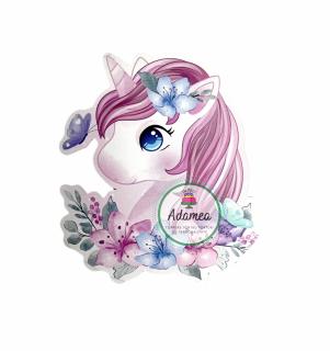 Topper tort cu unicorn diafan cu flori si fluture