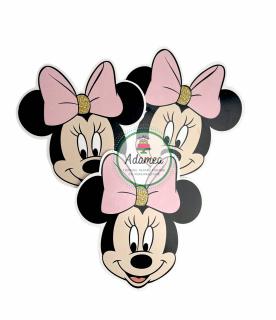 Topper tort frontal cu cap de Minnie roz pal cu auriu