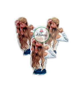 Topper tort frontal cu domnisoara saten deschis cu fundita roz
