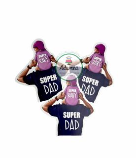 Topper tort frontal cu tatic si bebe fetita Super Dad si Super Baby