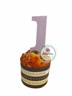 Topper tort pentru prima aniversare cu 1 mov deschis glitter