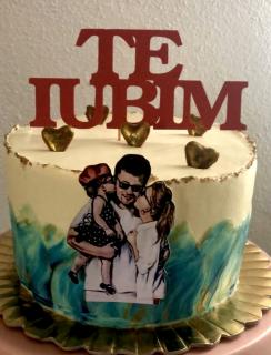 Topper tort rosu sidef cu Te iubim