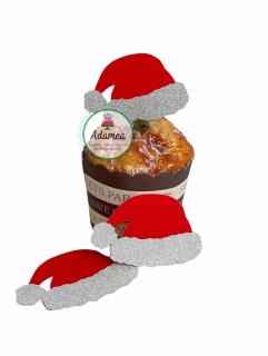 Topper tort tip Caciula lui Mos Craciun - rosu si argintiu glitter