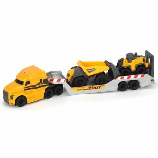 Camion Dickie Toys Mack Volvo Micro Builder cu remorca, buldozer si camion basculant