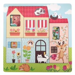 Puzzle din lemn in straturi, casuta animalelor, Magni