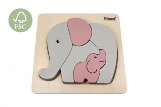 Puzzle incastru din lemn cu elefant, roz pastel, Magni