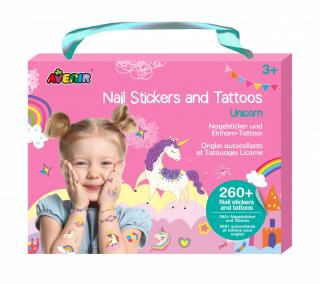 Set stickere pe unghii si tatuaje temporare, unicorn, Avenir