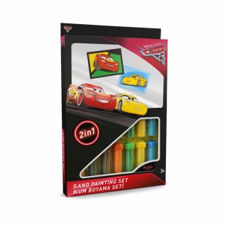 Cars 3 - Fulger McQueen  Cruz Ramirez, Disney, Set creativ pictura cu nisip colorat, 2 planse 16,5 x 23,5 cm, 15 tuburi nisip multicolor, 1 penseta, 2 folii protectie, + 3 ani