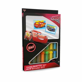 Cars 3 - Fulger McQueen  Jackson Storm II, Disney, Set creativ pictura cu nisip colorat, 2 planse 16,5 x 23,5 cm, 15 tuburi nisip multicolor, 1 penseta, 2 folii protectie, + 3 ani