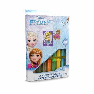 Frozen, Disney, Set creativ pictura cu nisip colorat, 2 planse 16,5 x 23,5 cm, 15 tuburi nisip multicolor, 1 penseta, 2 folii protectie, + 3 ani