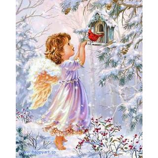 Kit goblen cu diamante, cu sasiu, Christmas angel, 40X50 cm, diamante rotunde, 33 culori, nivel avansat, LG294