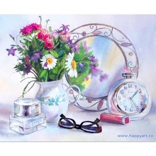 Kit goblen cu diamante, cu sasiu, Flower mood, 40X50 cm, diamante rotunde, 32 culori, nivel avansat, LG080