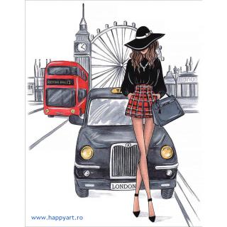 Kit goblen cu diamante, cu sasiu, Intalnire in Londra, 40X50 cm, diamante rotunde, 24 culori, nivel avansat, LG236
