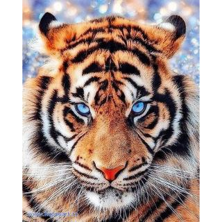 Kit goblen cu diamante, cu sasiu, The look of tiger, 40X50 cm, diamante rotunde, 31 culori, nivel avansat, LG297